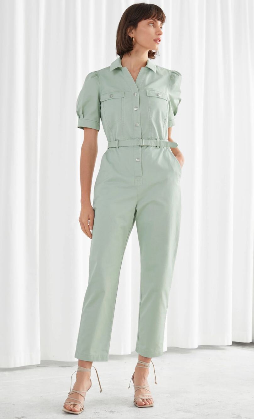 & OTHER STORIES Organic Cotton Twill Jumpsuit Seafoam Green / Light Mint Size 2